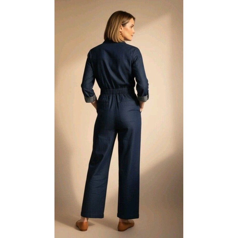 New Banana Republic Jumpsuit Size 6 Denim Wrap Top Dark Blue Long Sleeve NWOT - Picture 2 of 15